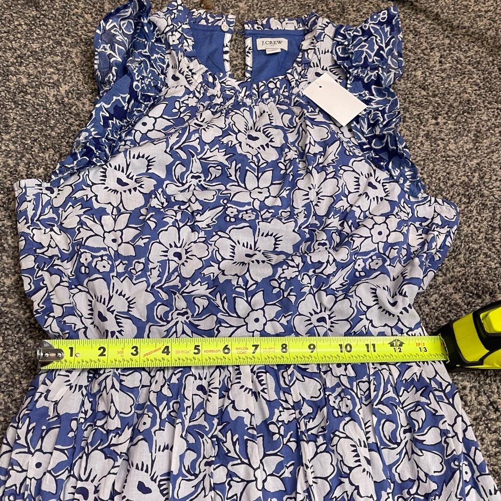 J Crew NWT Ruffle Tiered Blue Size 4 Floral Midi Short Sleeve Dress Cotton Light - Picture 12 of 14